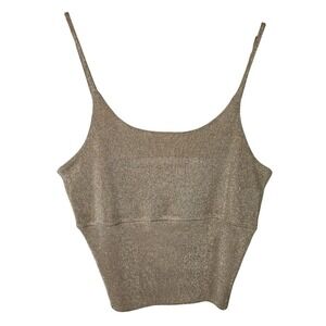 Cache Gold Sparkle Knit Tank Top Spaghetti‎ Strap Women's L Y2K